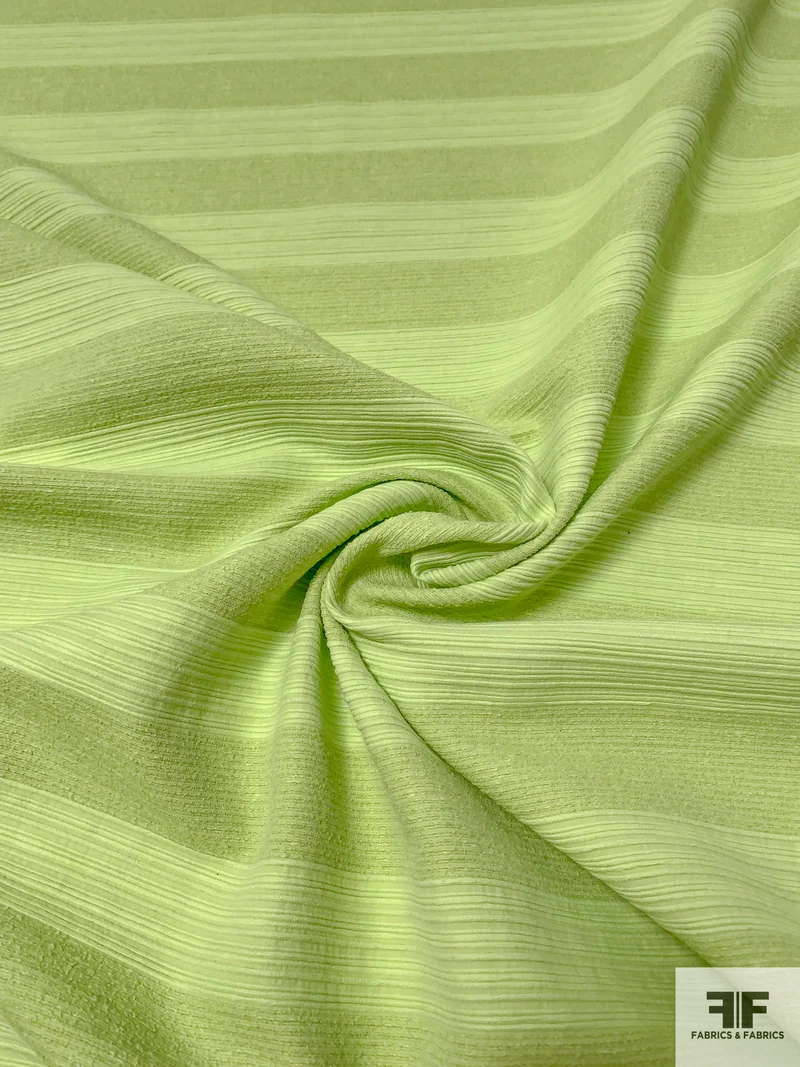 Italian Prabal Gurung Horizontal Striped Ottoman Textured Cotton Novelty - Bright Pistachio Green
