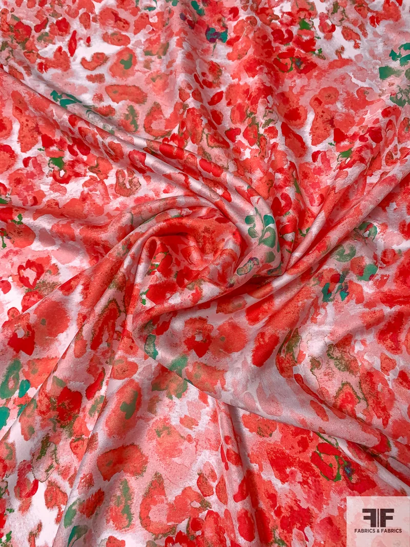 Prabal Gurung Watercolor Animal Pattern Fine Soft Silk Twill - Electric Coral / Aquamarine / Pink