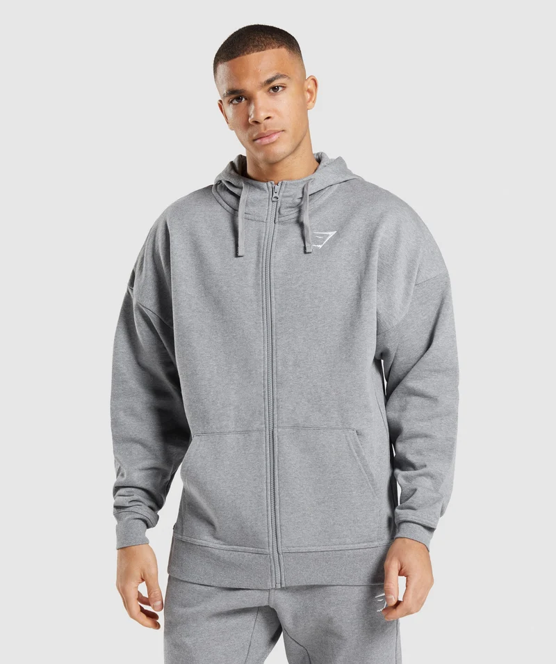 Gymshark Essential Oversized Zip Up Hoodie - Charcoal Core Marl