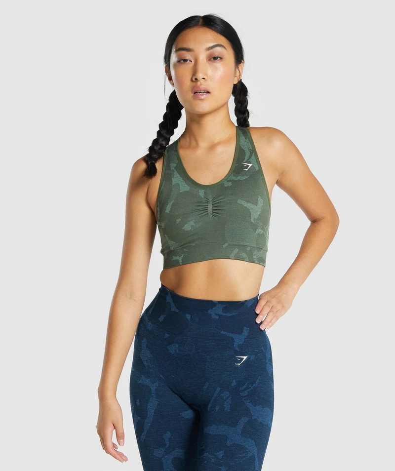Gymshark Adapt Camo Seamless Racer Back Sports Bra - Green