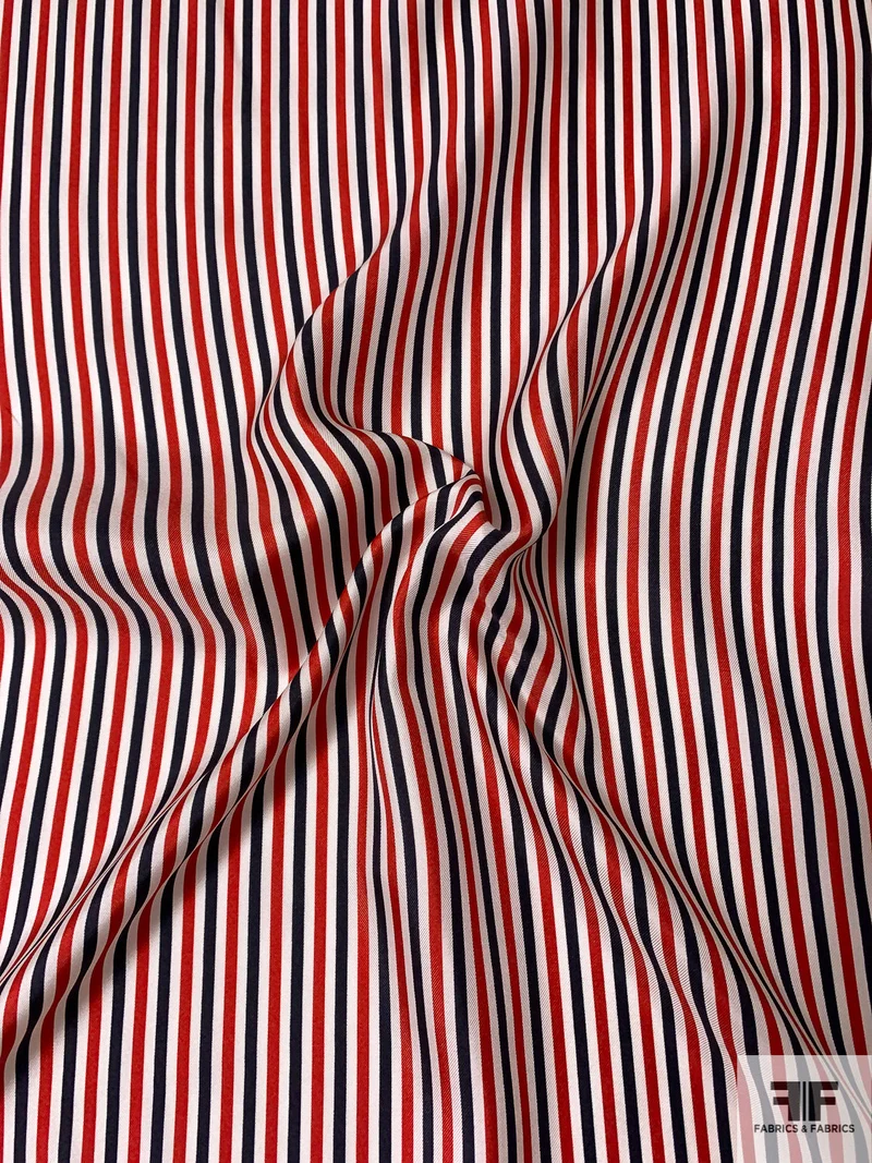 Patriotic Vertical Striped Silk Twill - Navy / Red / White