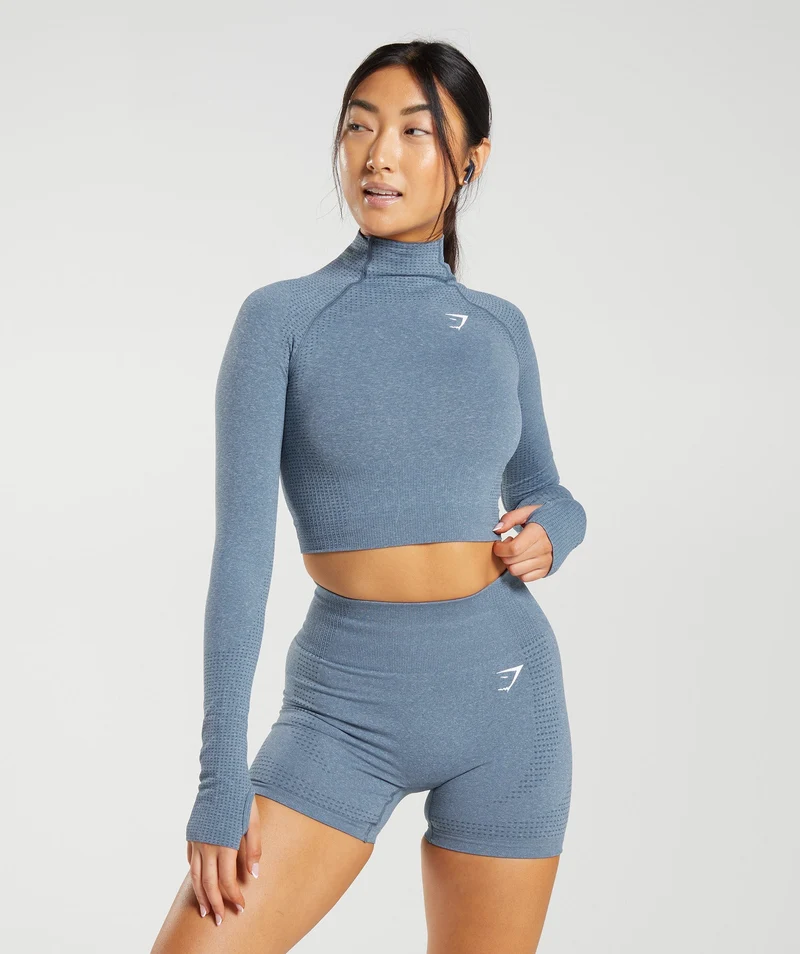 Gymshark Vital High Neck Midi Top - Evening Blue