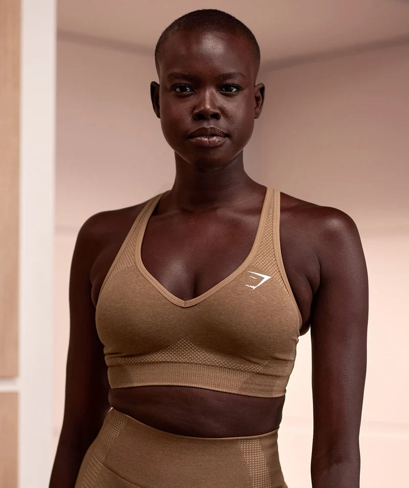 Gymshark Vital V Neck Sports Bra - Fawn Marl