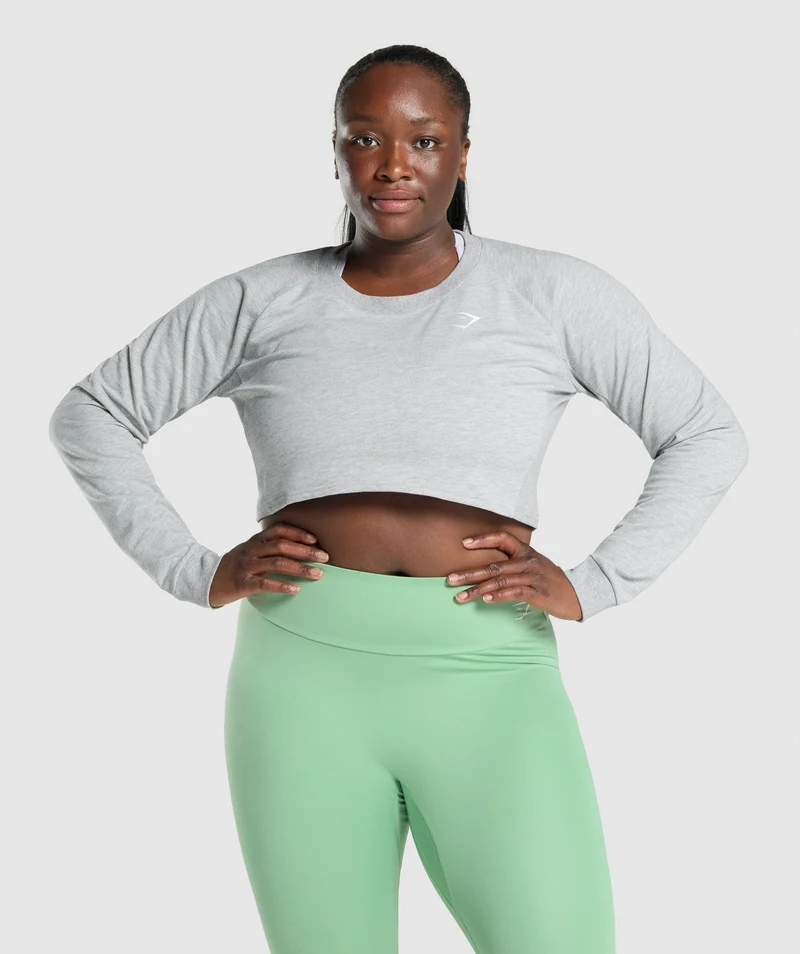 Gymshark Training Cropped Sweater - Light Grey Marl