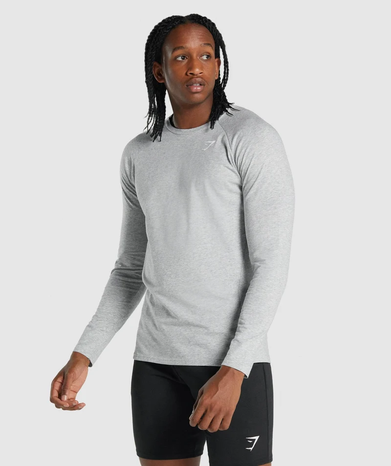 Gymshark Critical 2.0 Long Sleeve T-Shirt - Light Grey Marl