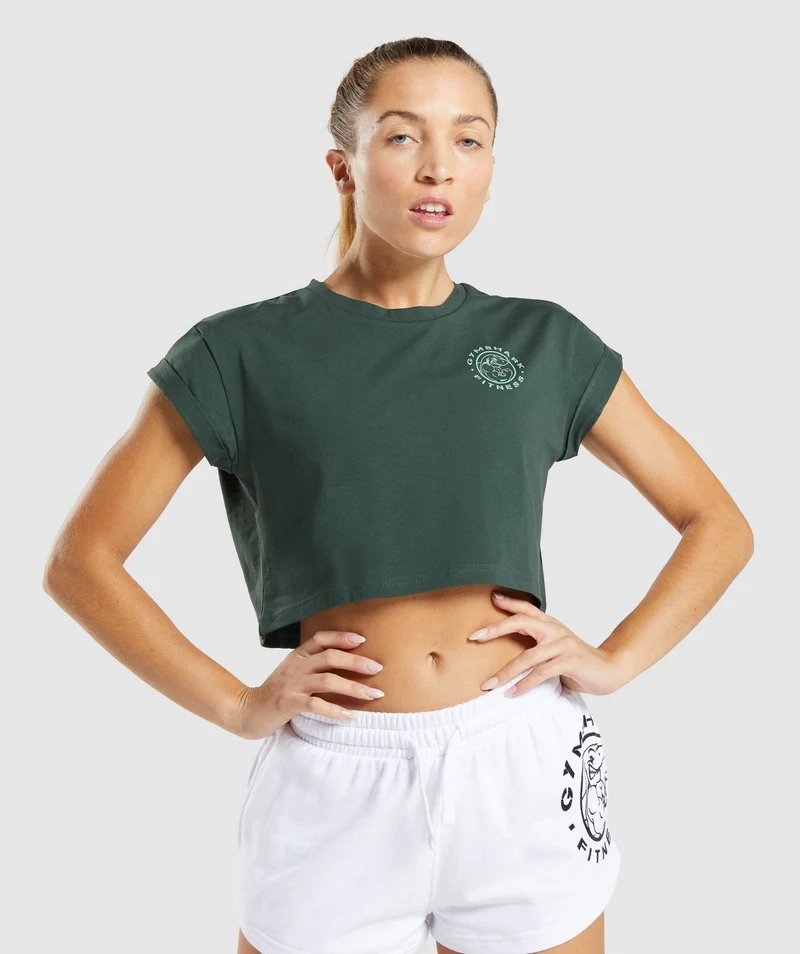 Gymshark Legacy Graphic Crop Tee - Dark Green