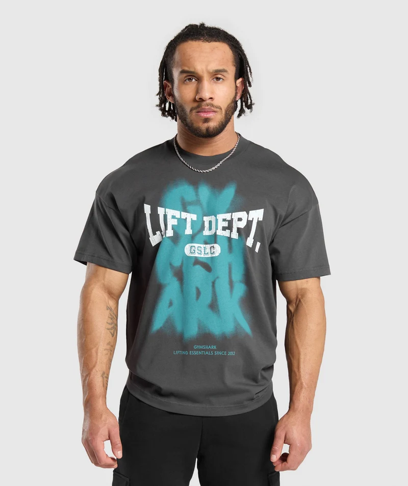 Gymshark Lifting Dept Graffiti T-Shirt - Asphalt Grey