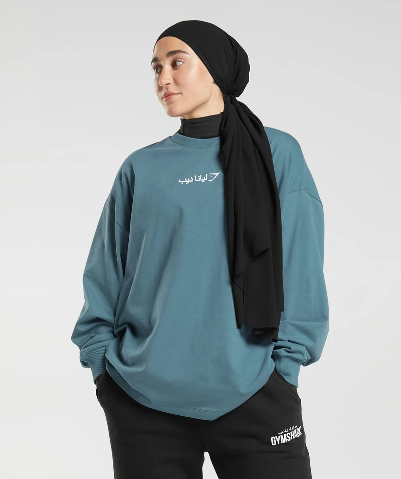 Gymshark GS X Leana Deeb Oversized Long Sleeve Top - Mood Blue