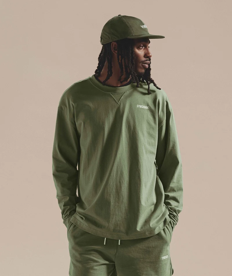 Gymshark Rest Day Sweats Long Sleeve T-Shirt - Sage Green