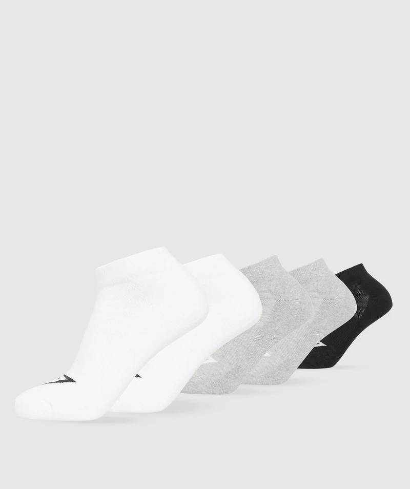 Gymshark Ankle Socks 5pk - White/Light Grey Core Marl/Black