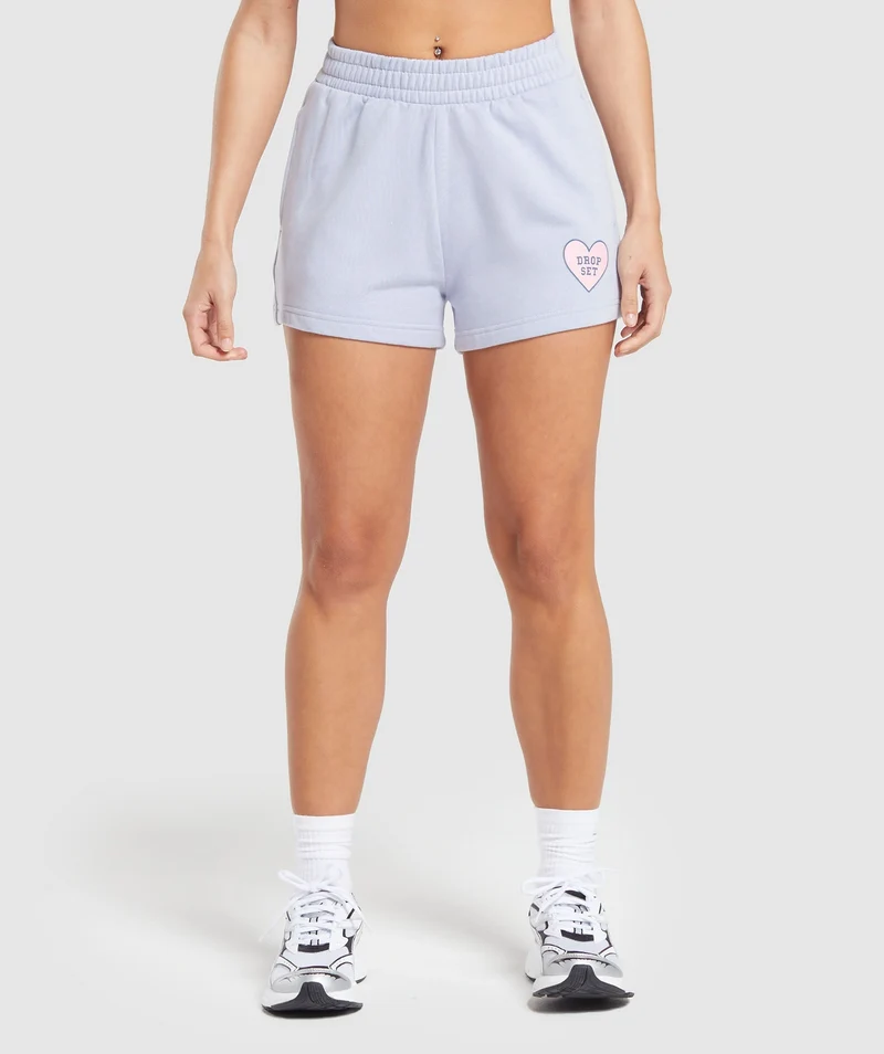 Gymshark Love Hearts Sweat Shorts - Silver Lilac