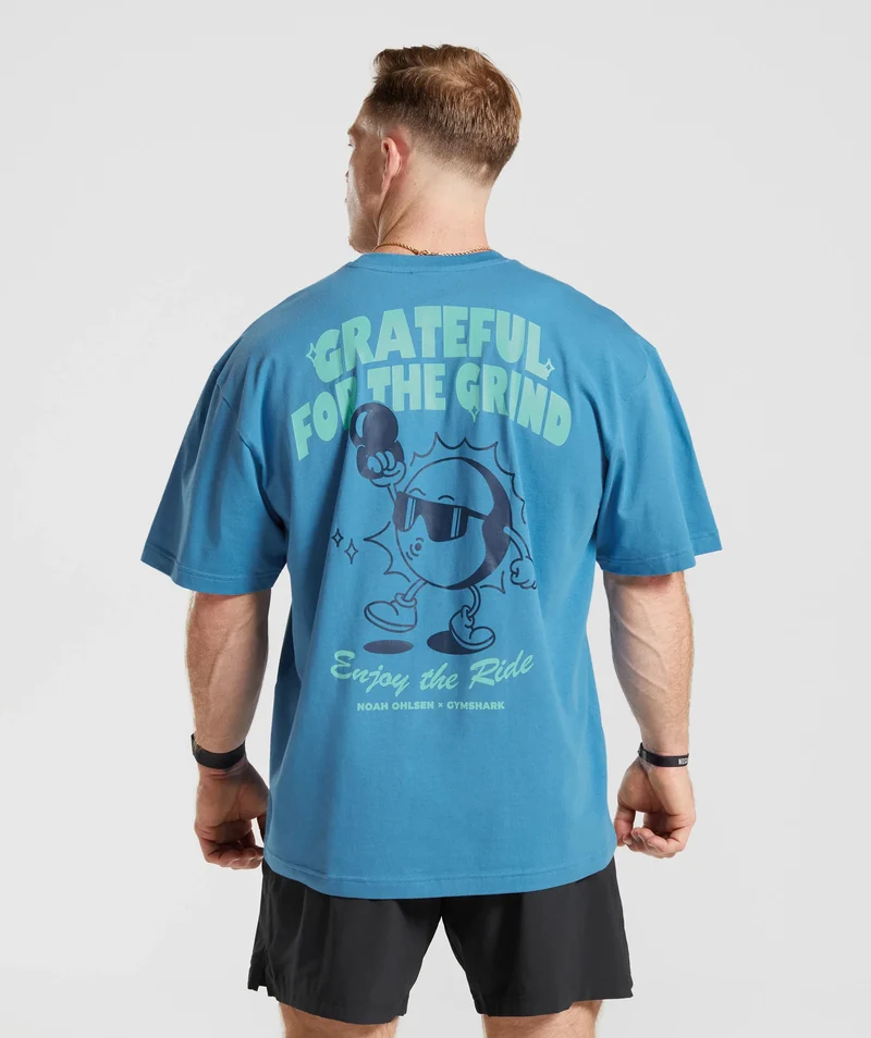 Gymshark Noah Ohlsen Oversized Sun T-Shirt - Coastal Blue