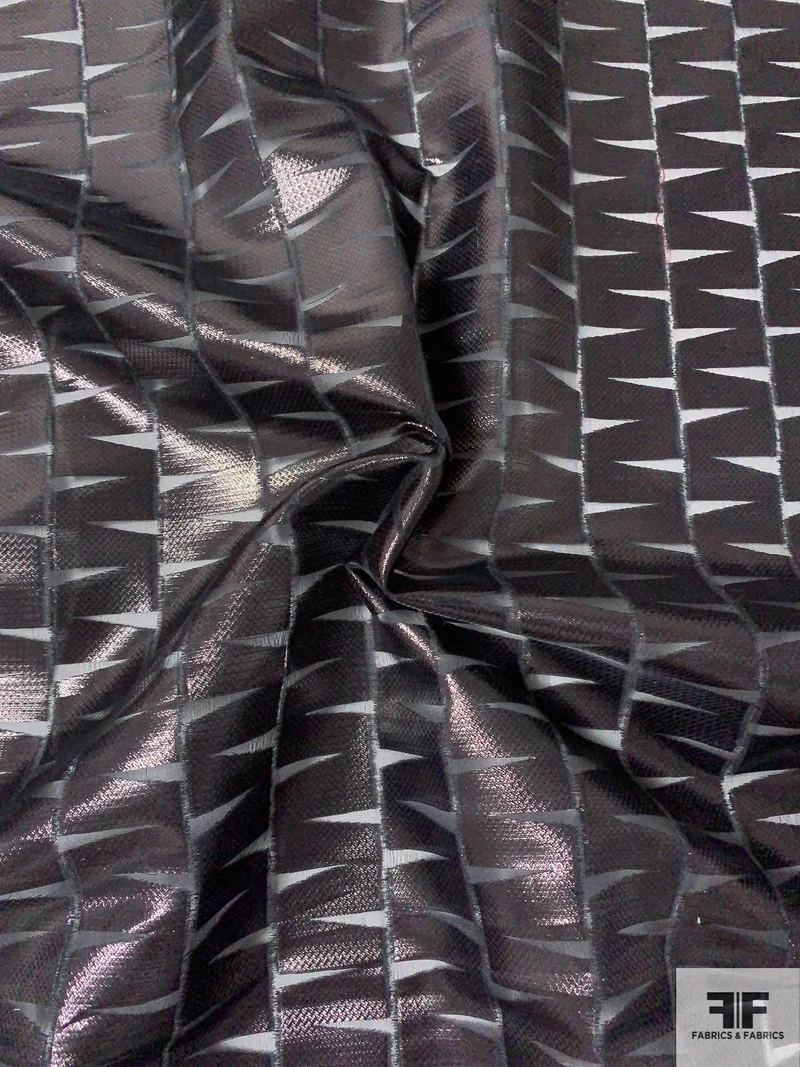 Italian Geometric Fil Coupé Lurex Silk Organza Novelty - Black