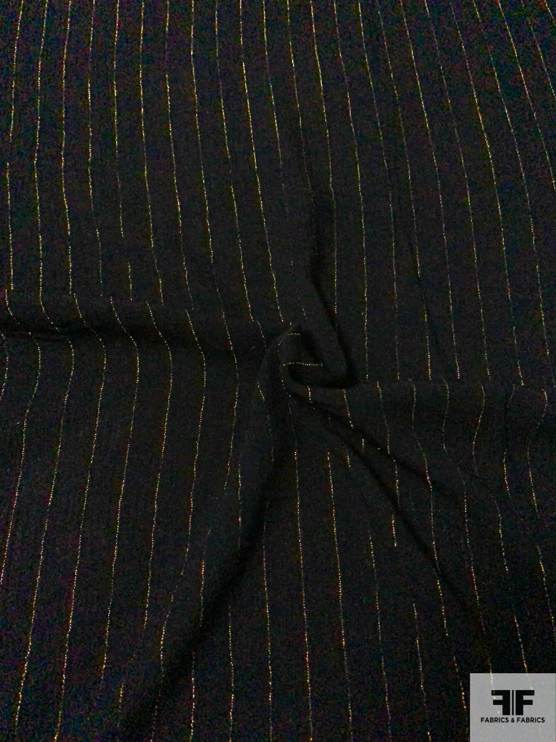 Vertical Lurex Striped Rayon Gauze - Black / Gold