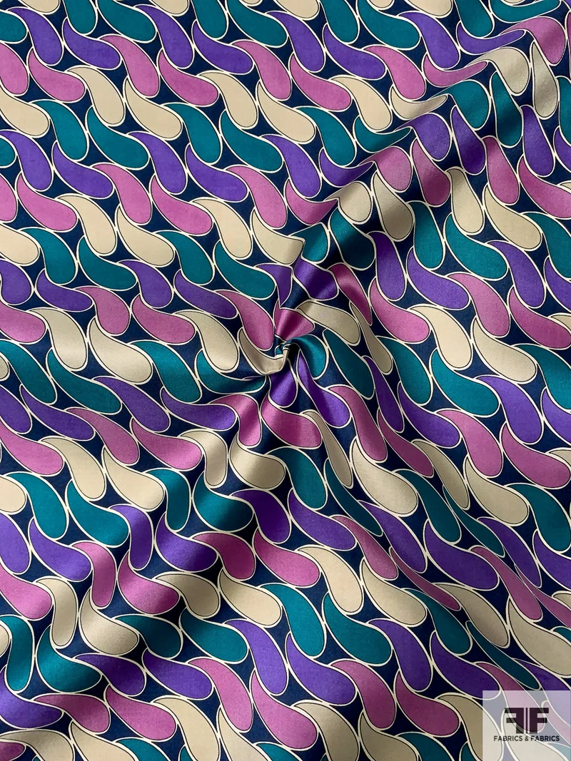 Italian Field of Teardrops Printed Fine Silk Twill - Violet / Orchid / Teal / Beige / Navy