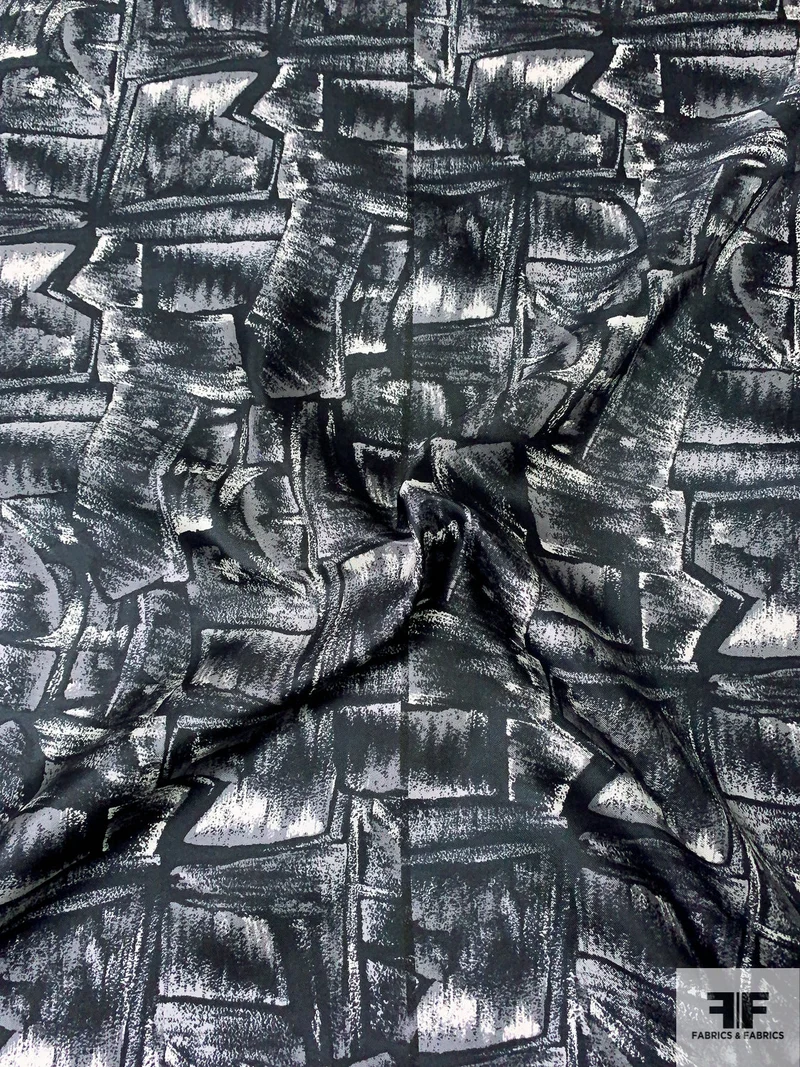 Graphic Shapes Printed Vintage Fine Silk Twill - Black / Grey / Off-White