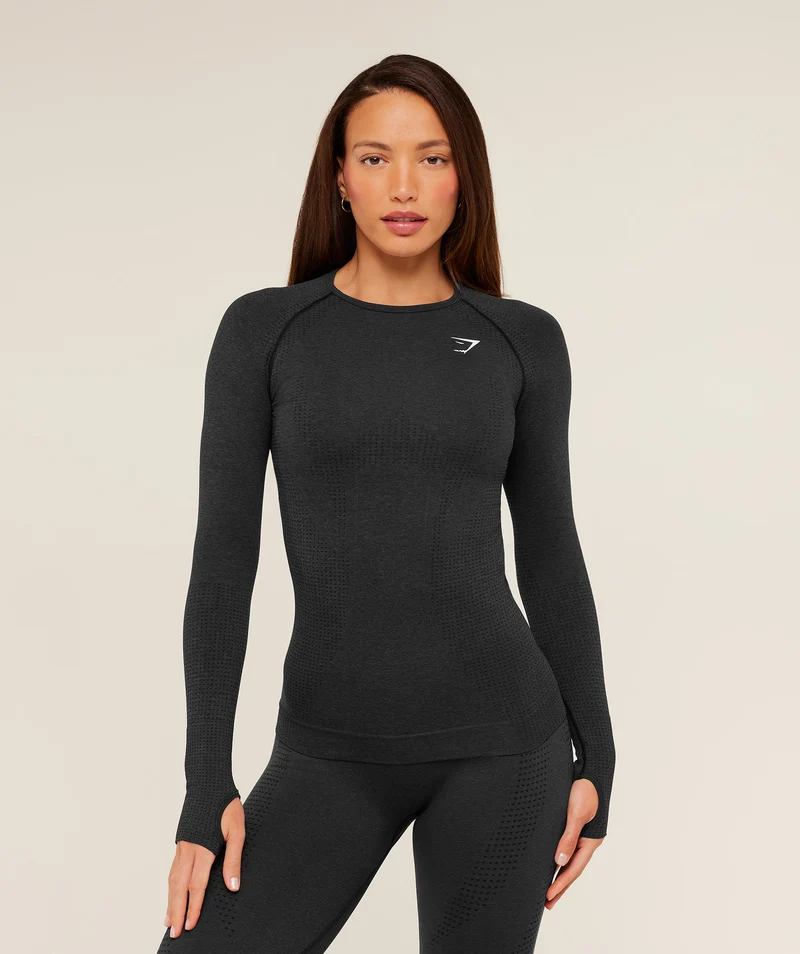 Gymshark Vital Seamless 2.0 Long Sleeve Top - Black Marl