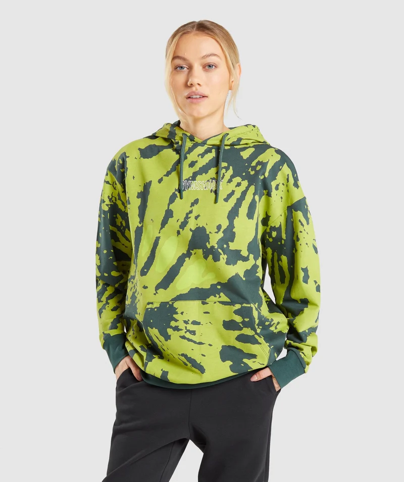 Gymshark Colour Burst Hoodie - Dark Green Print