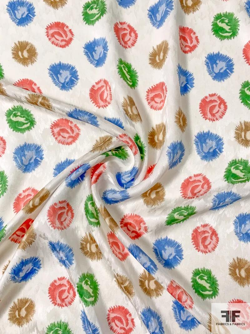 Painterly Dandelion-Like Printed Silk Jacquard - Blue / Light Brown / Green / Dusty Rose