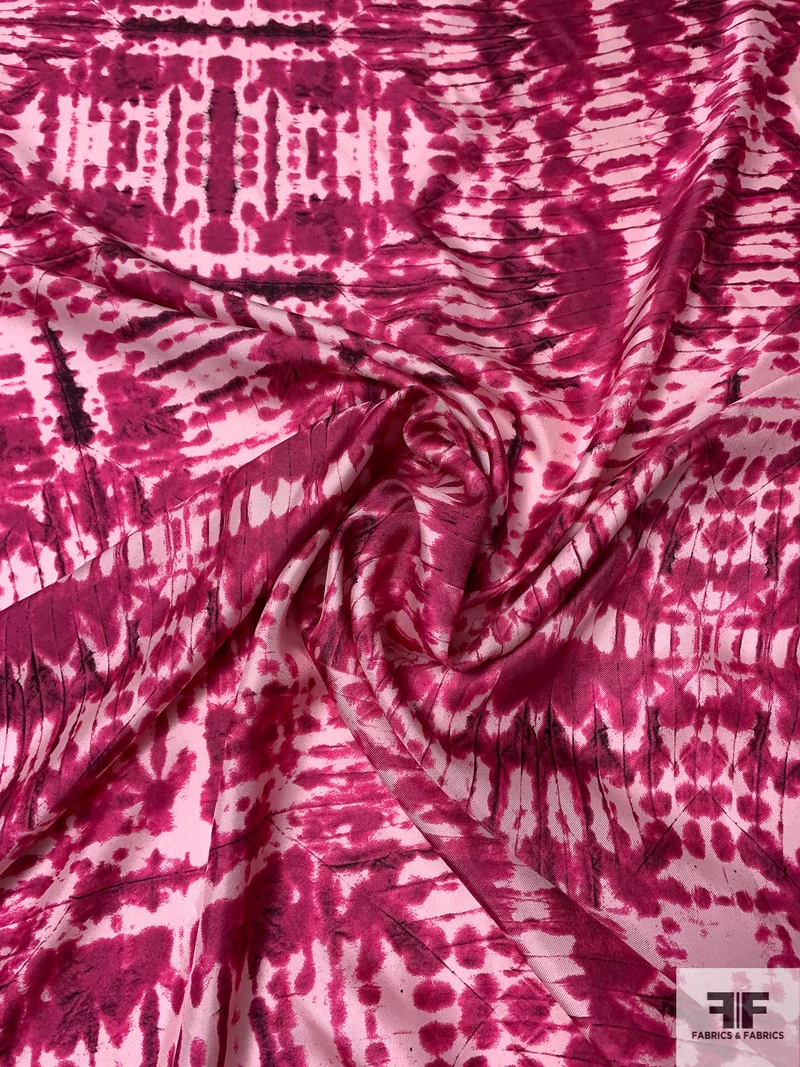 Prabal Gurung Tie-Dye Printed Fine Soft Silk Twill - Raspberry Pink / Light Pink / Black