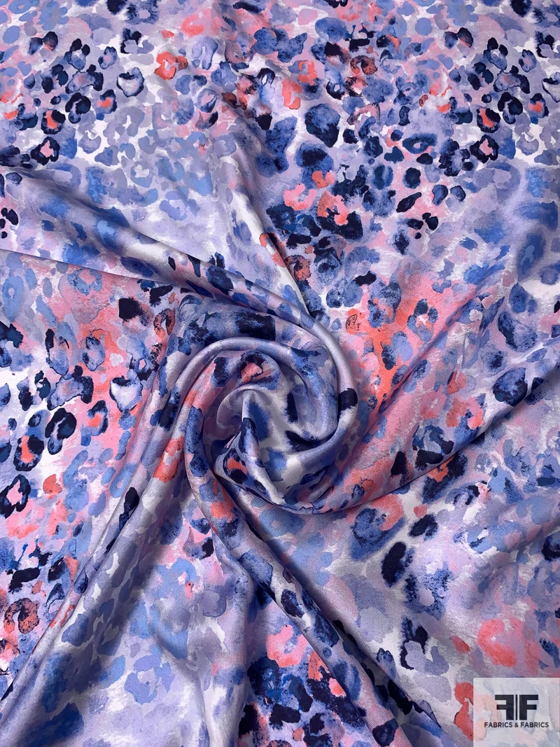 Prabal Gurung Watercolor Animal Pattern Fine Soft Silk Twill - Shades of Blues / Coral / Off-White