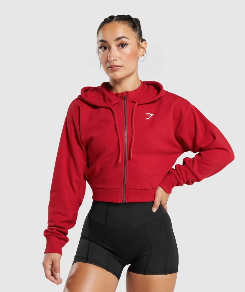 Gymshark GS Power Crop Zip Hoodie - Carmine Red