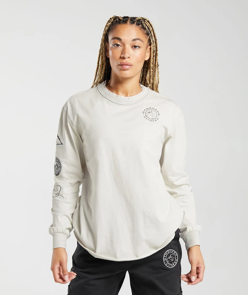 Gymshark Legacy Washed Long Sleeve Top - Metal Grey/Acid Wash