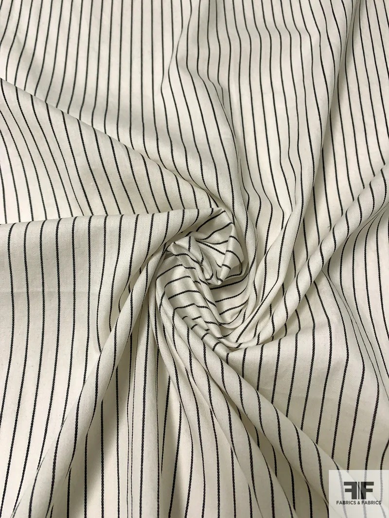 Vertical Yarn-Dyed Striped Laundered Cotton Shirting - Light Ecru / Black