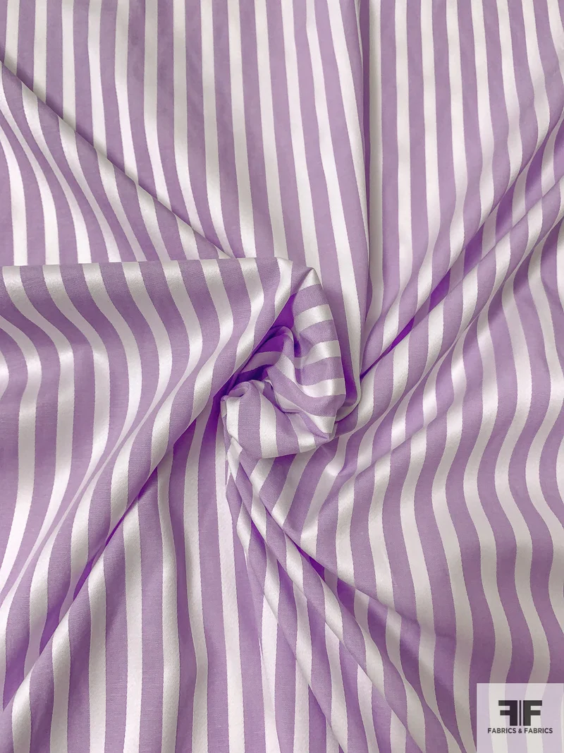 Vertical Striped Yarn-Dyed Slightly Textured Cotton Shirting - Lavender / White