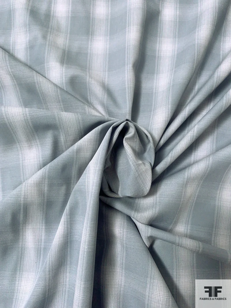 Yarn-Dyed Plaid Cotton Shirting - Grey-Blue / White