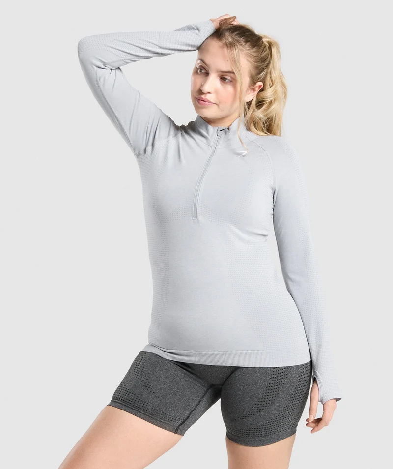 DNU - Gymshark Vital Seamless 2.0 1/2 Zip Pullover - Light Grey Marl
