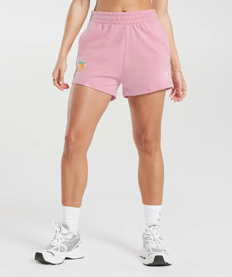 Gymshark Strong Peach Graphic Shorts - Candy Floss Pink