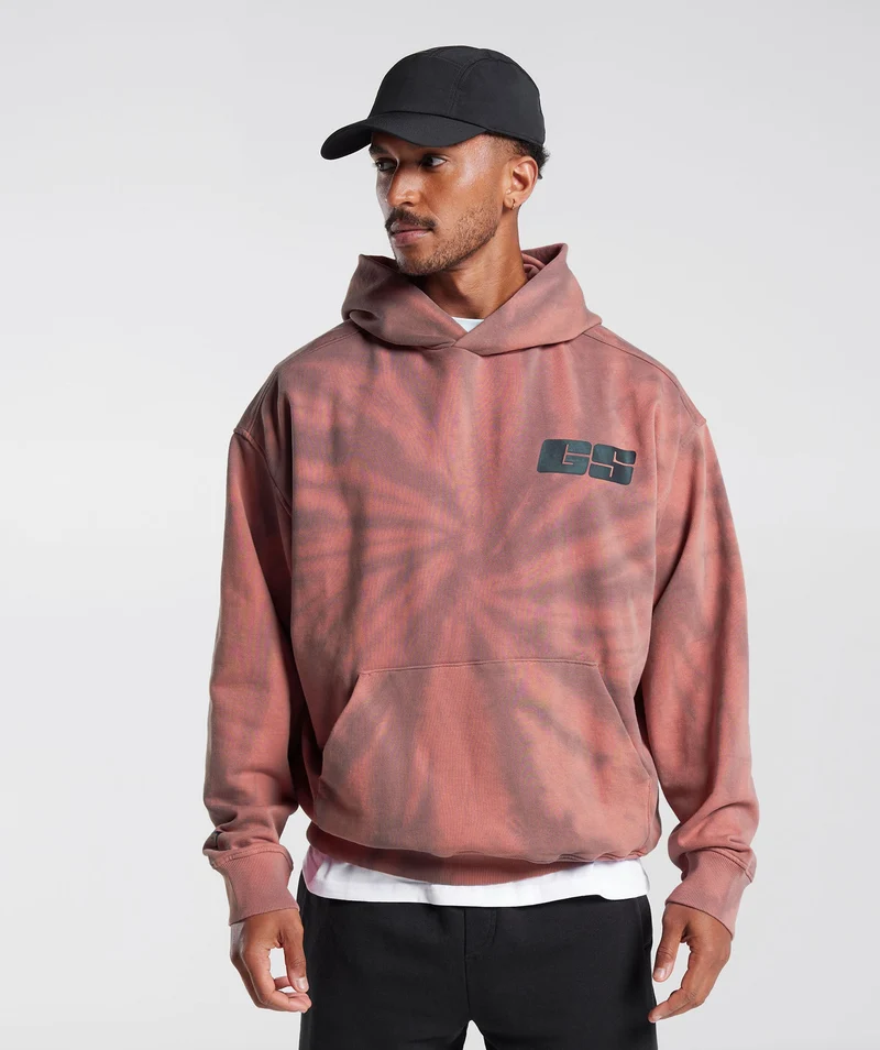 Gymshark Rest Day Hoodie - Terracotta Pink/Dusty Maroon/Spiral Optic Wash
