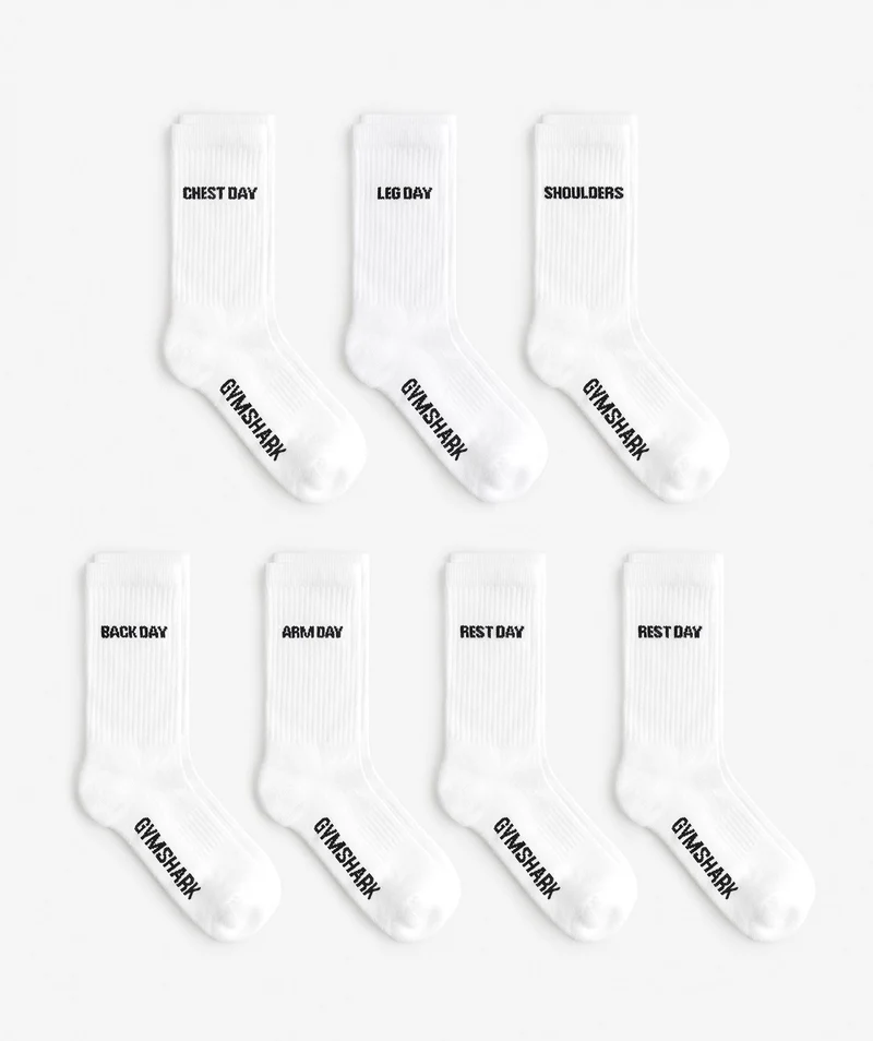 Gymshark Graphic Crew Socks 7PK - White
