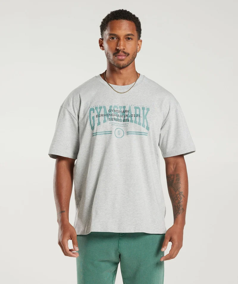 Gymshark Collegiate Oversized T-Shirt - Light Grey Core Marl