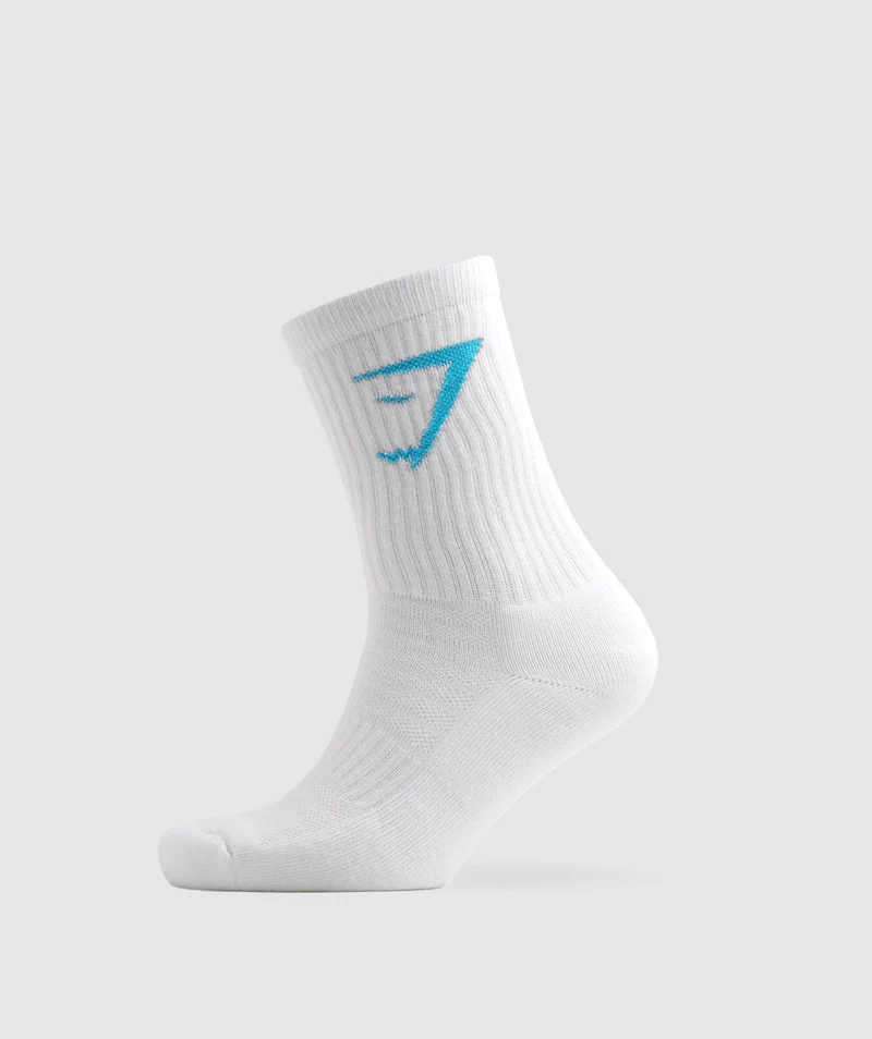 Gymshark Crew Sock 1pk - White/Gymshark Blue