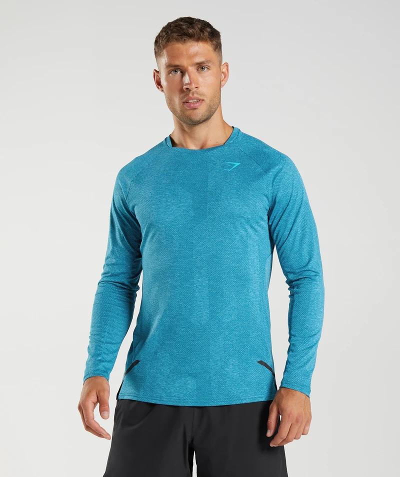 Gymshark Apex Long Sleeve T-Shirt - Atlantic Blue/Shark Blue
