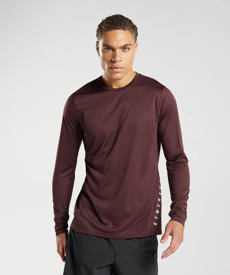 Gymshark Sport Long Sleeve T-Shirt - Baked Maroon/Black Marl