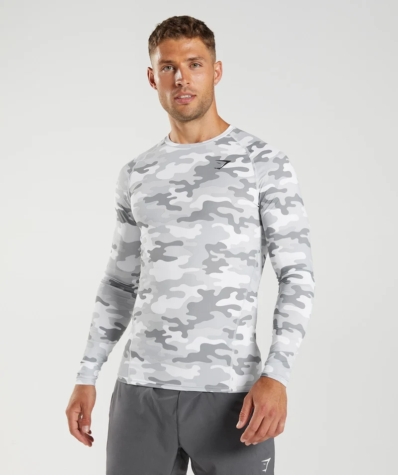 Gymshark Element Baselayer Long Sleeve T-Shirt - Light Grey Print