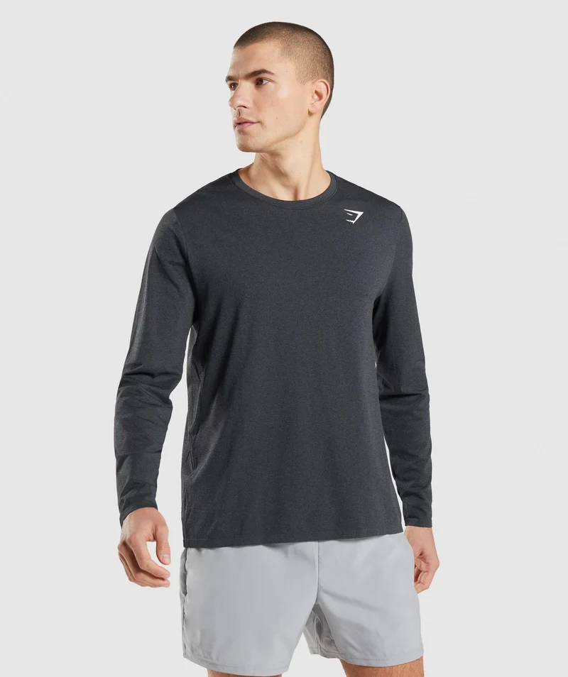 Gymshark Arrival Seamless Long Sleeve T-Shirt - Black Marl