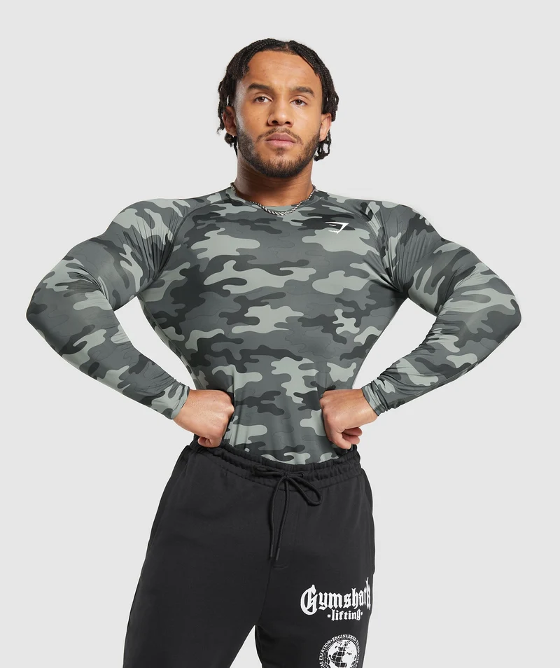 Gymshark Element Baselayer Long Sleeve T-Shirt - Grey Print