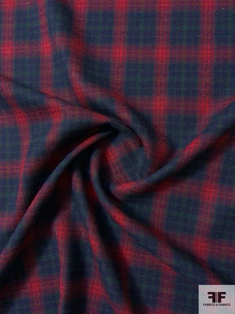 Italian Plaid Light Suiting Weight Wool Crepe - Red / Navy / Evergreen