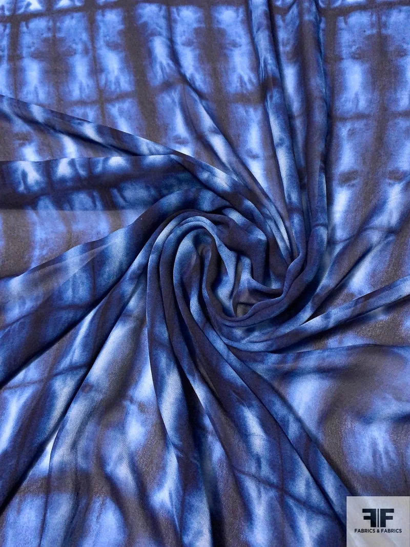 Tie-Dye Printed Rayon Chiffon-Georgette - Navy / Blue / White