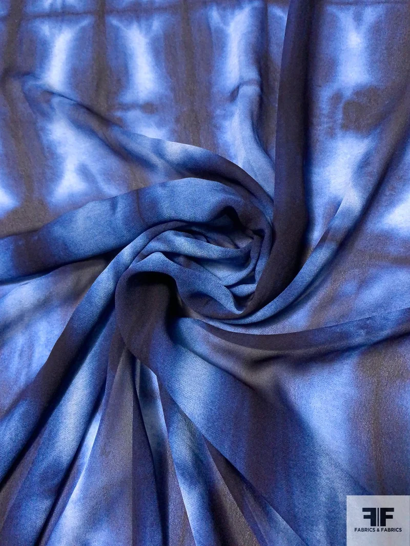Tie-Dye Printed Rayon Chiffon-Georgette - Navy / Blue / White