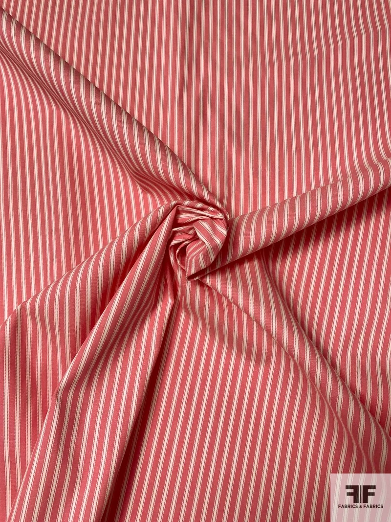 Railroad Striped Lightweight Cotton Denim - Berry Pink / Off-White