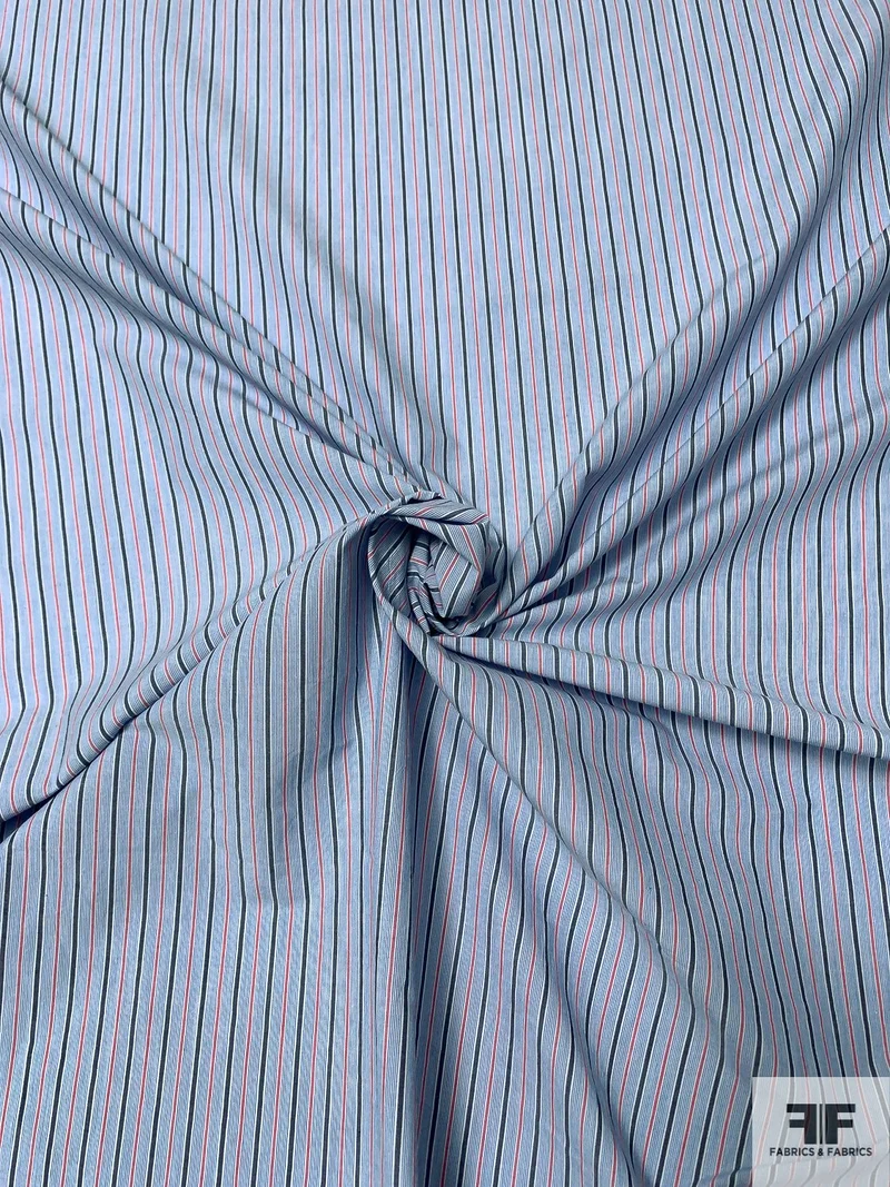 Vertical Striped Cotton Shirting - Blue / Red / White