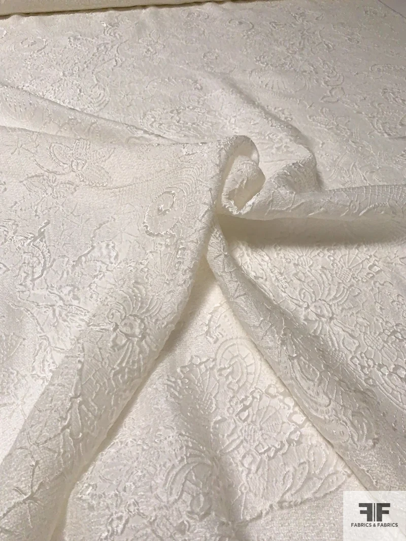 J Mendel Italian Ornate Textured Silk and Poly Novelty - Off-White