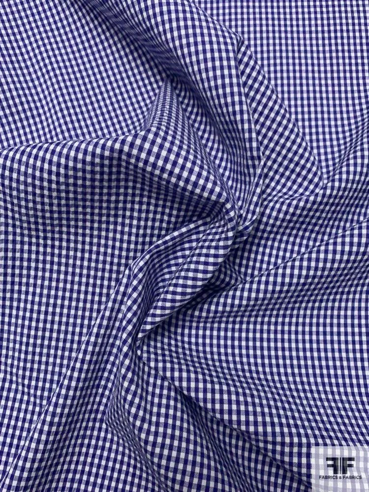 Gingham Seersucker Yarn-Dyed Cotton Shirting - Blue / White