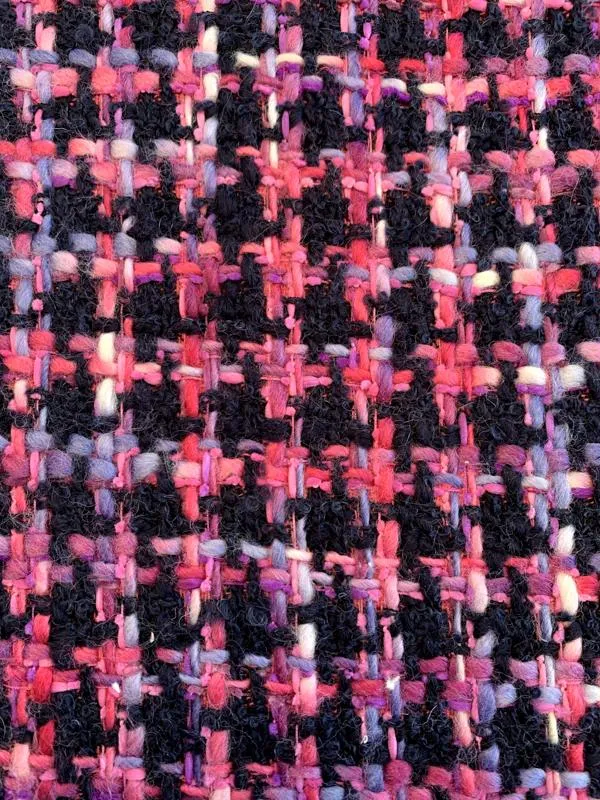 Italian Woven Thick Yarn Houndstooth Design Jacket Weight Wool Tweed- Navy / Pinks / Purples