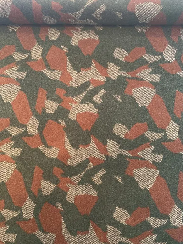 Italian Abstract Double-Face Wool Coating - Evergreen / Cinnamon Brown / Grey